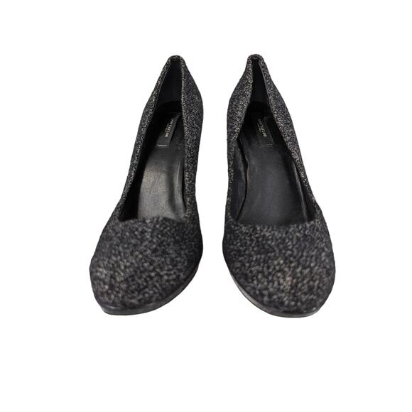 ANN TAYLOR! BLACK & WHITE FABRIC, PATENT LEATHER STILETTO HEELS! SZ 9.5M - Picture 3 of 8